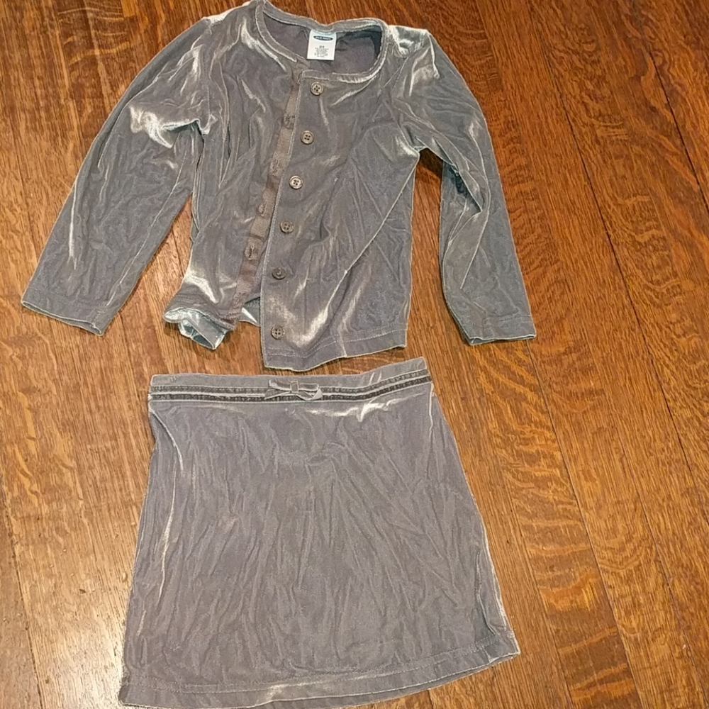 Silver velour skirt and jacket